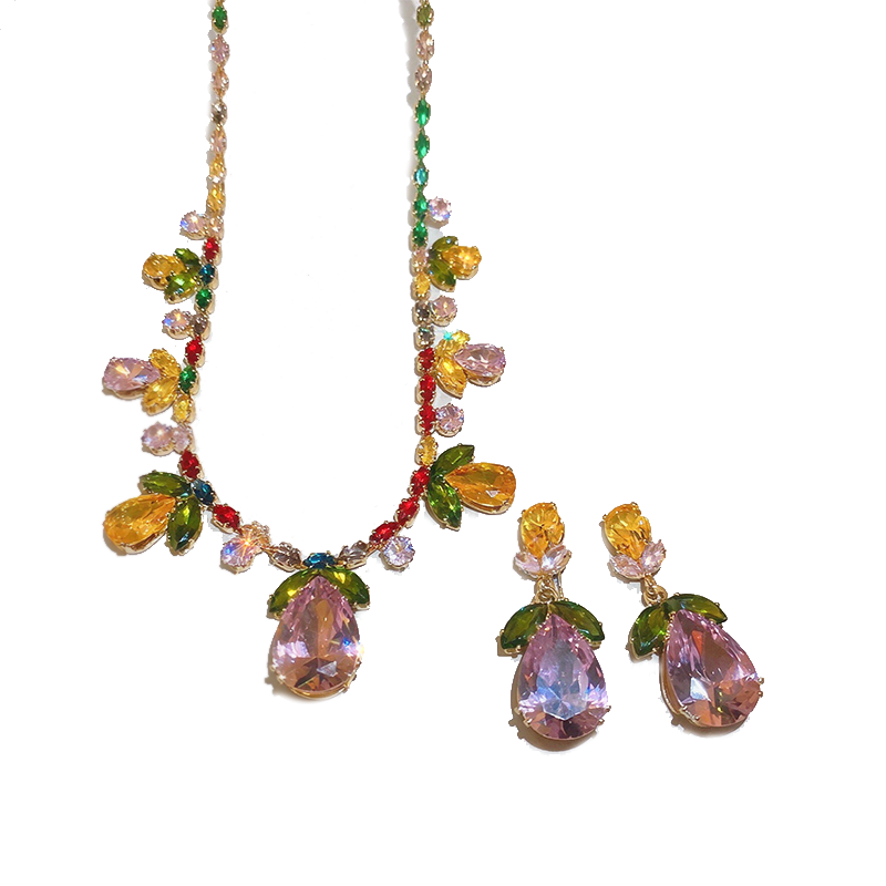 Colorful CZ Floral Leaf Drop Jewelry