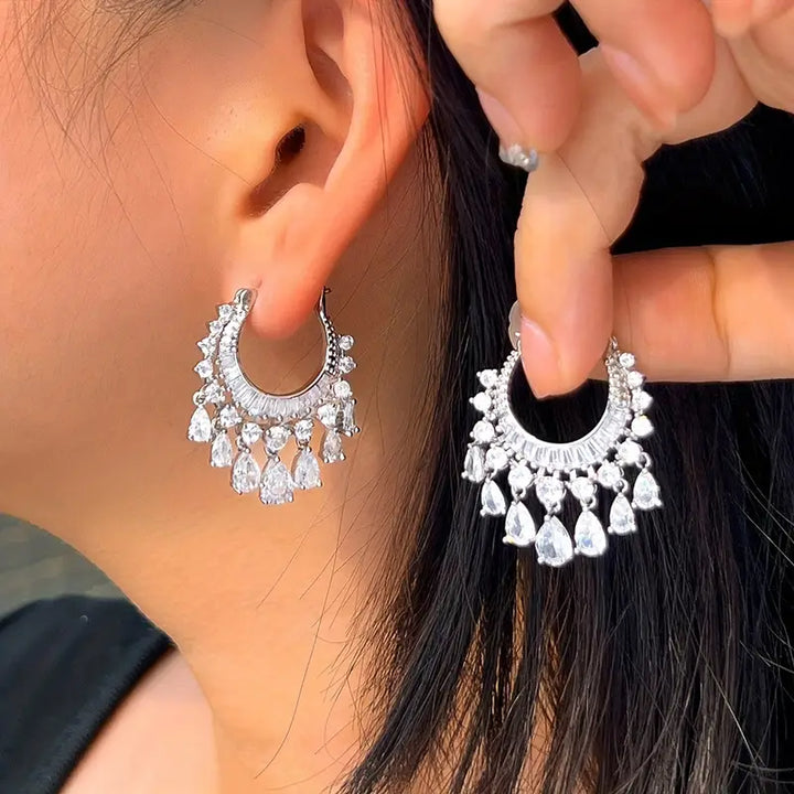 Teardrop Zircon Tassel Earrings