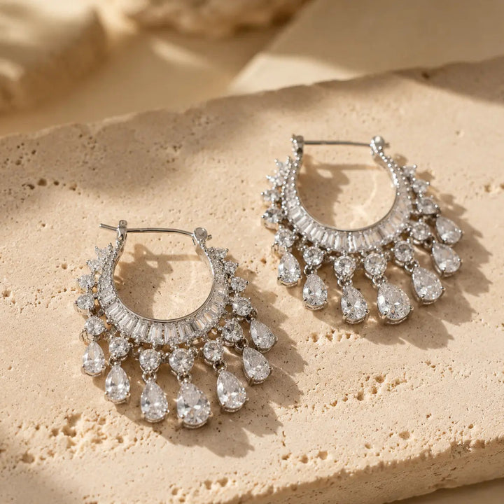 Teardrop Zircon Tassel Earrings