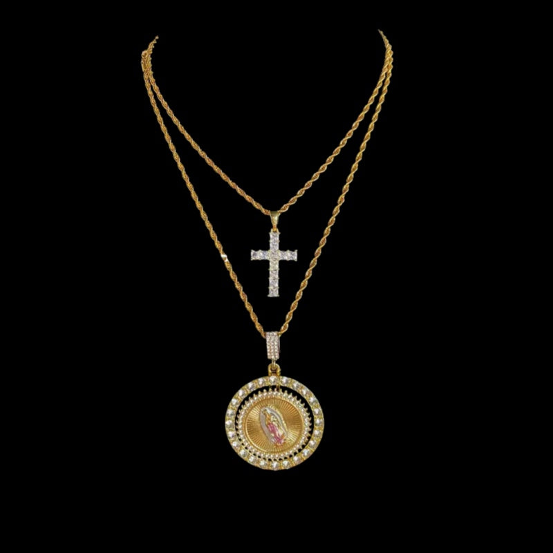Virgin Mary Pendant Cross Necklace