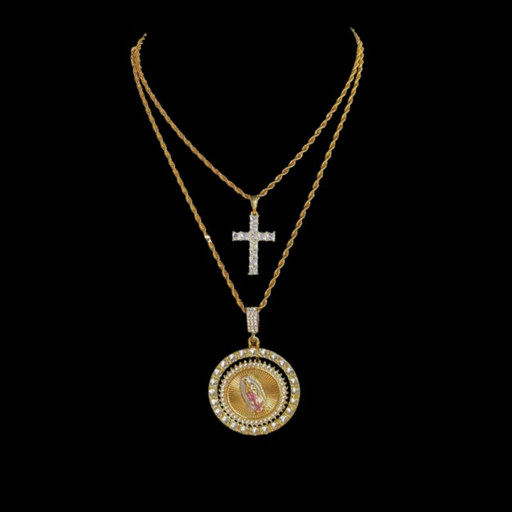 Virgin Mary Pendant Cross Necklace