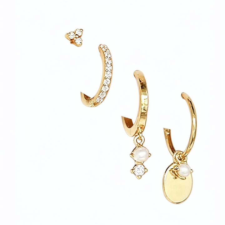 Four Piece Layer Pearl Hoop Set For Ear Curations