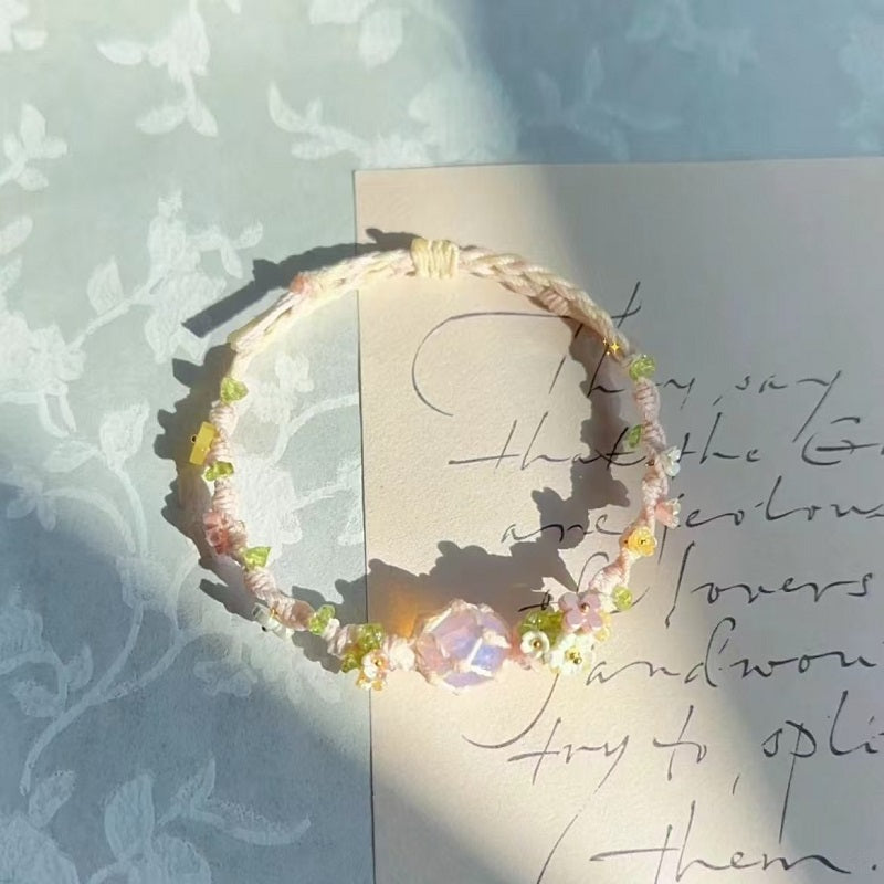 Handwoven Floral Crystal Bracelet