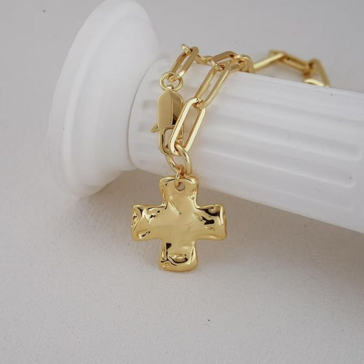 Hammered finish Chunky Cross Chain Necklace