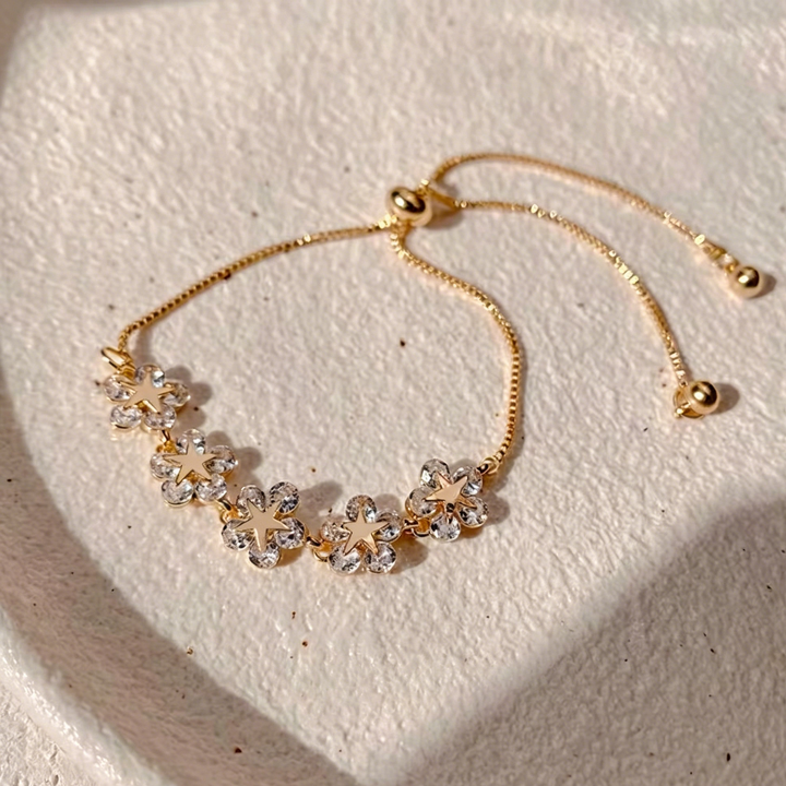 Five Flower Zircon Adjustable Slide Bracelet