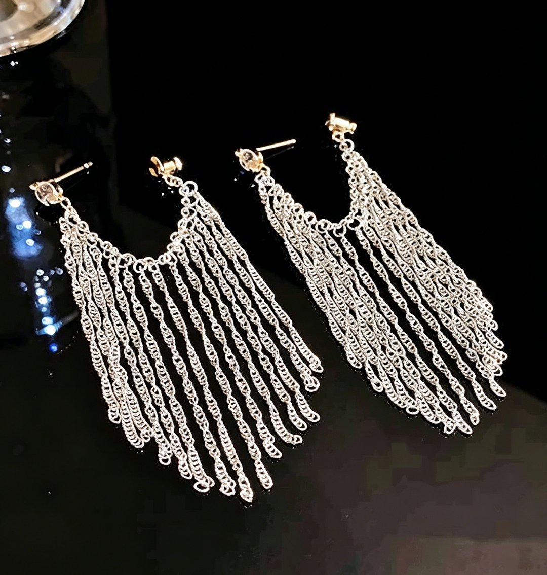 Galaxy Waterfall Tassel Zirconia Pendant Earrings