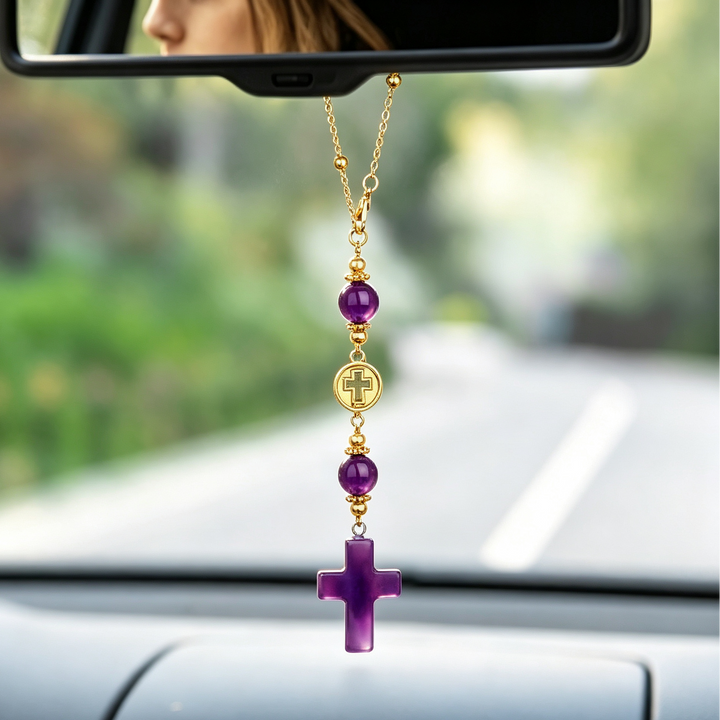 Cross Beaded Auto Mirror Pendant Ornament