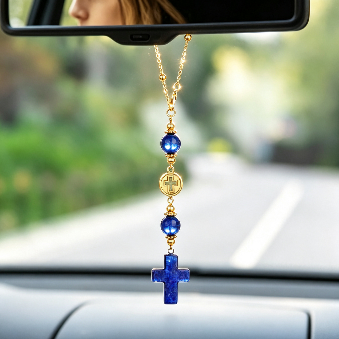 Cross Beaded Auto Mirror Pendant Ornament