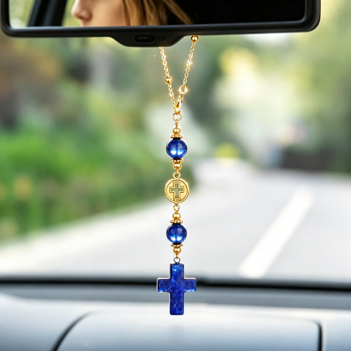Cross Beaded Auto Mirror Pendant Ornament