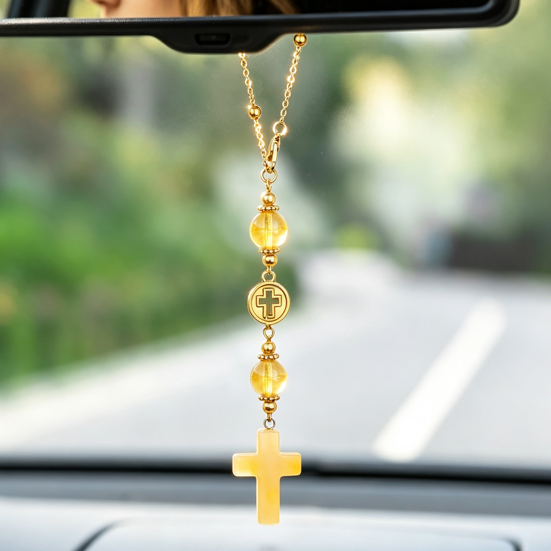 Cross Beaded Auto Mirror Pendant Ornament