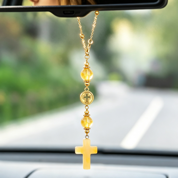 Cross Beaded Auto Mirror Pendant Ornament