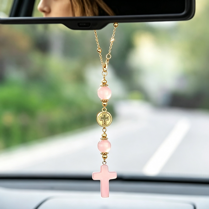 Cross Beaded Auto Mirror Pendant Ornament