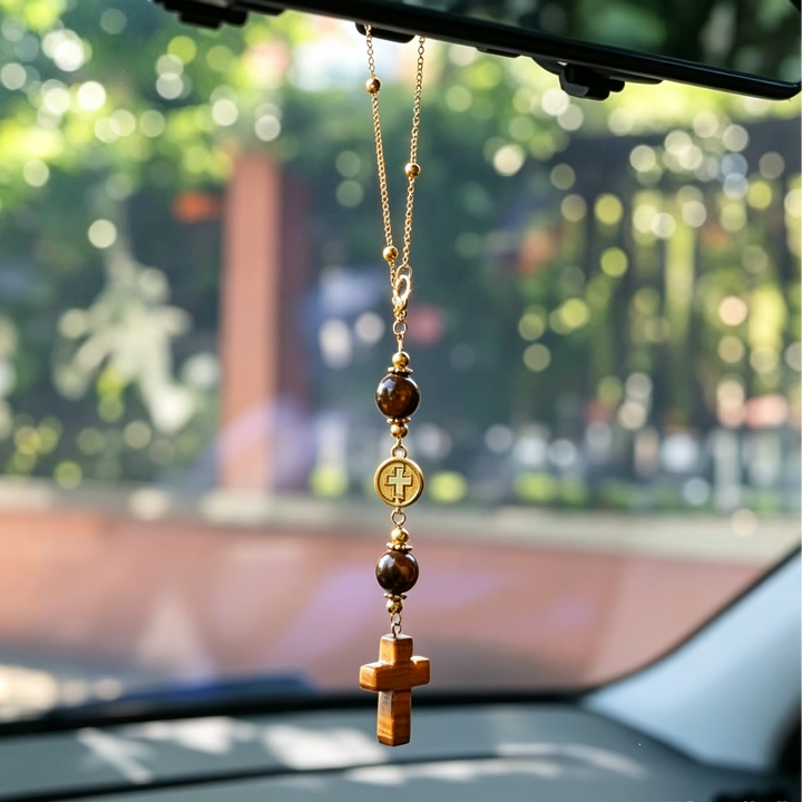Cross Beaded Auto Mirror Pendant Ornament
