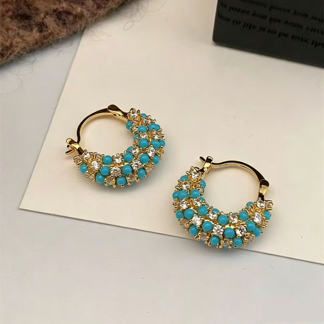 Turquoise and zircon hoop earrings for everyday wear