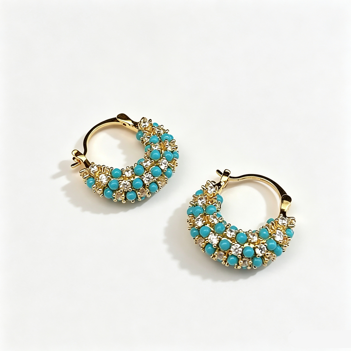 Turquoise and zircon hoop earrings for everyday wear