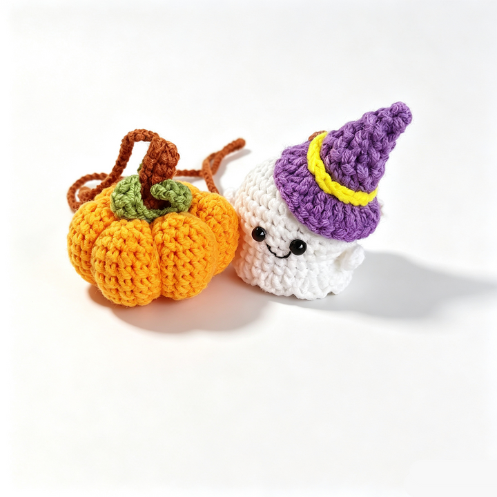 Crochet Ghost Pumpkin Car Rearview Hanging Ornament