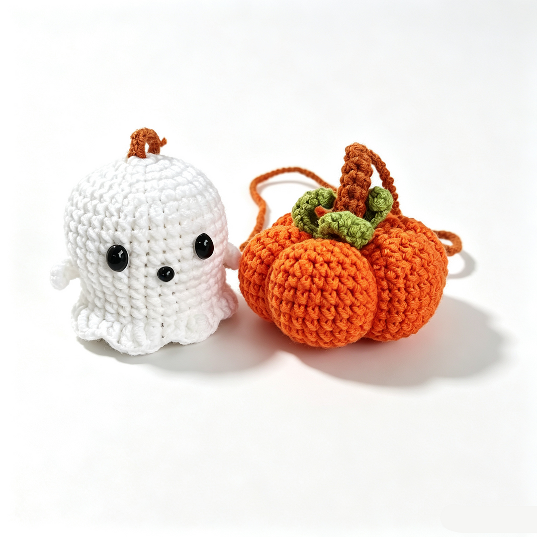 Crochet Ghost Pumpkin Car Rearview Hanging Ornament