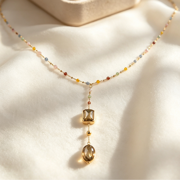 Color Bead Lariat Y Necklace Daily Layering