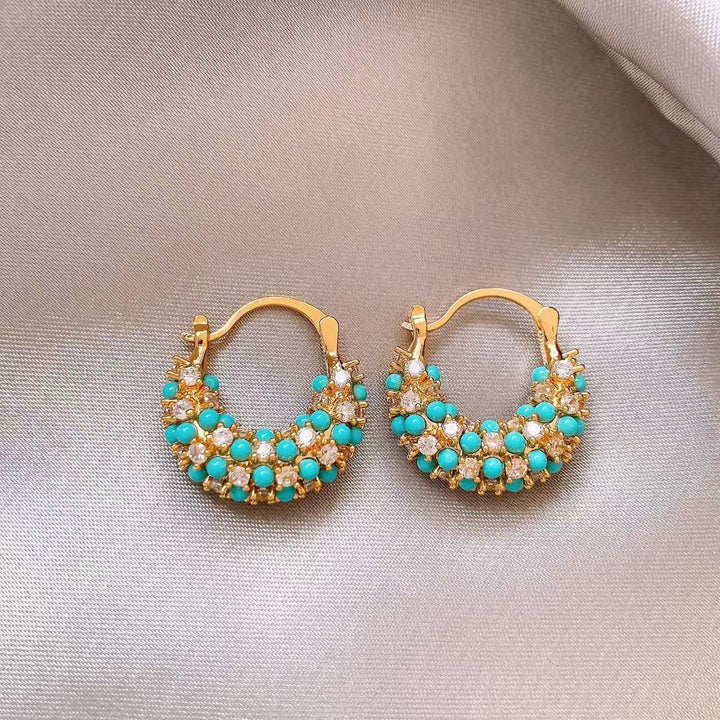 Turquoise and zircon hoop earrings for everyday wear
