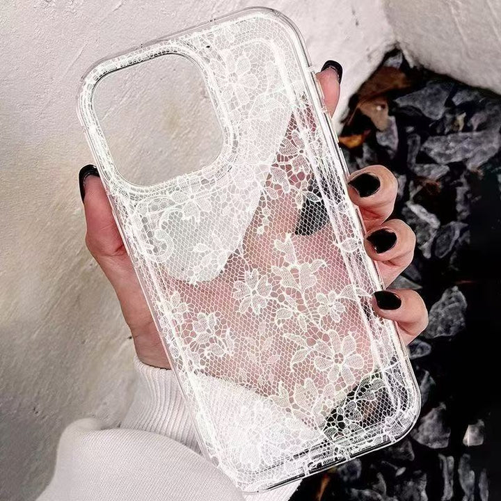 Floral lace print transparent iPhone case