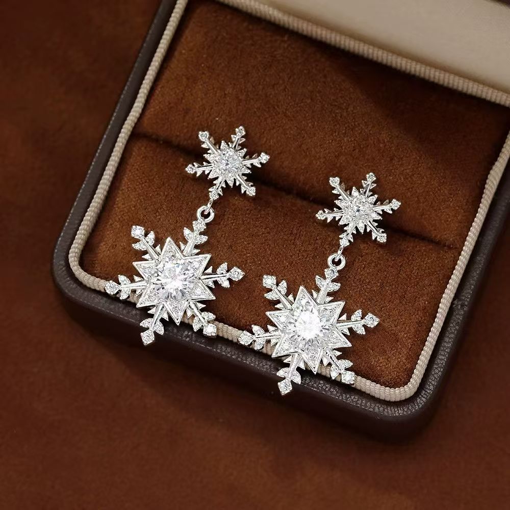 Zircon Snowflake Drop Earrings