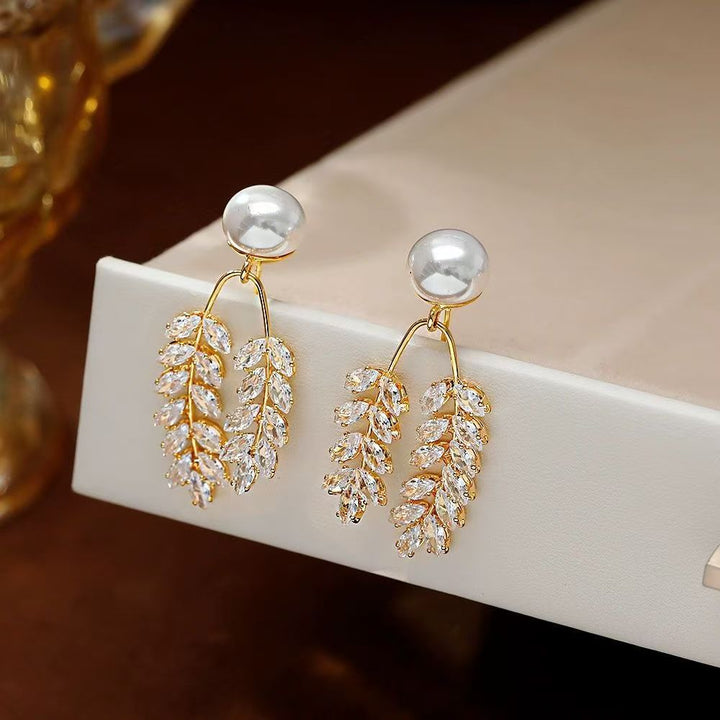 Pearl Wheat Leaf Drop Earrings