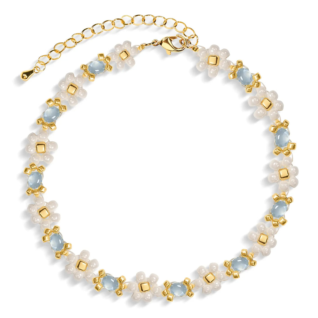 Handmade Blue Flower Beaded Bracelet for Women