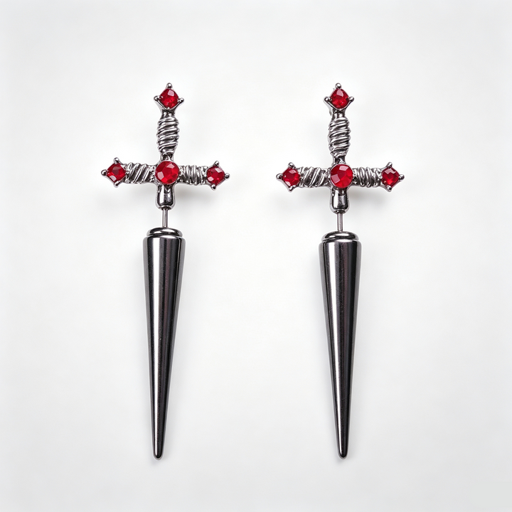 Dagger Cross Zircon Ear Studs