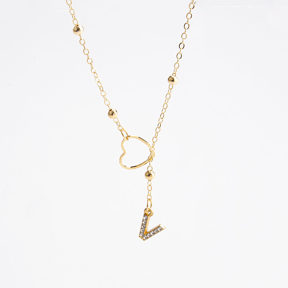 Heart Initial Zircon Lariat Necklace for Women