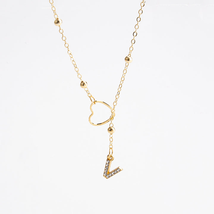 Heart Initial Zircon Lariat Necklace for Women