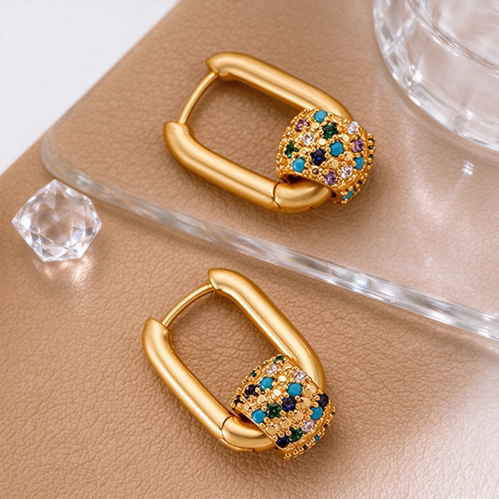 Rainbow Pavé Bead Hoop Earrings
