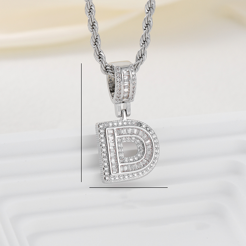 Zircon Letter Pendant Twisted Rope Necklace