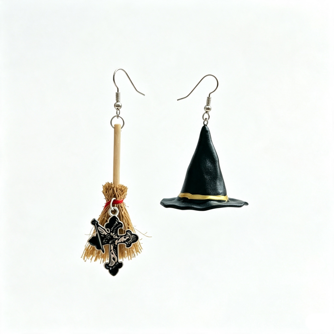 Witch Hat Broom Dangle Earrings