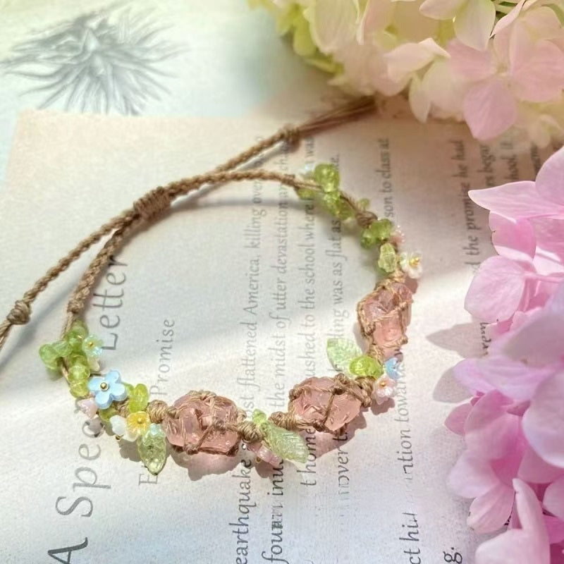 Handwoven Floral Crystal Bracelet