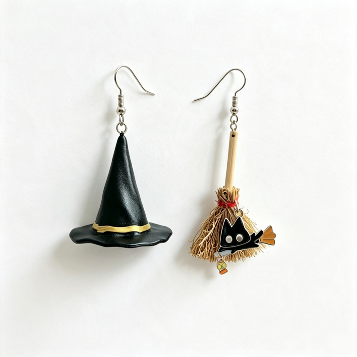 Witch Hat Broom Dangle Earrings