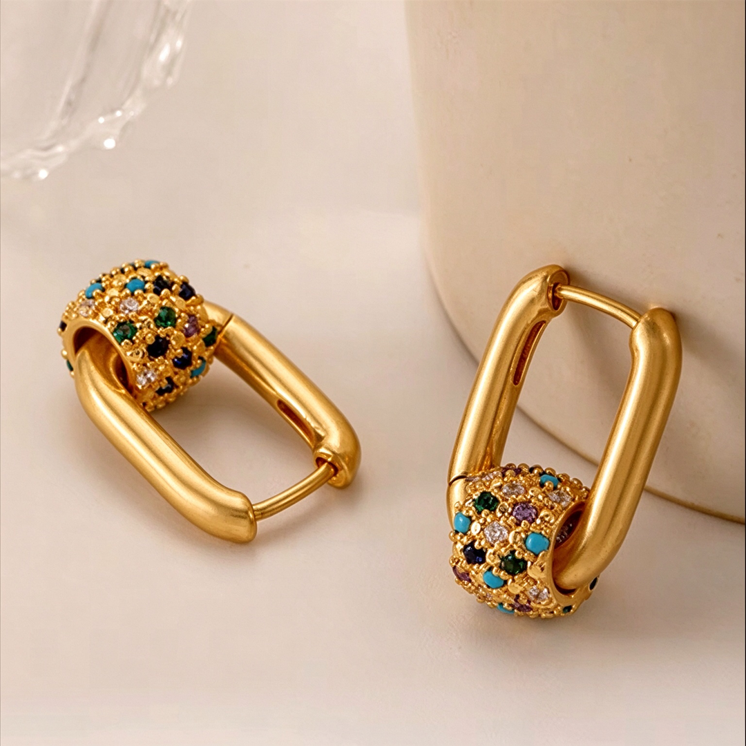 Rainbow Pavé Bead Hoop Earrings