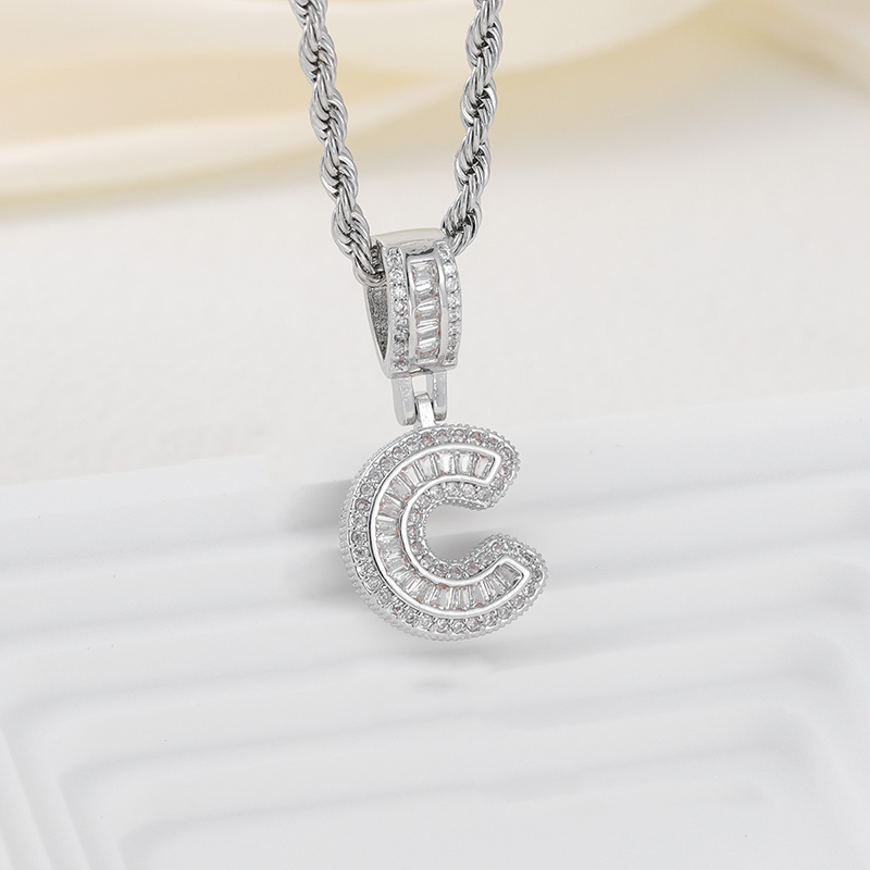 Zircon Letter Pendant Twisted Rope Necklace