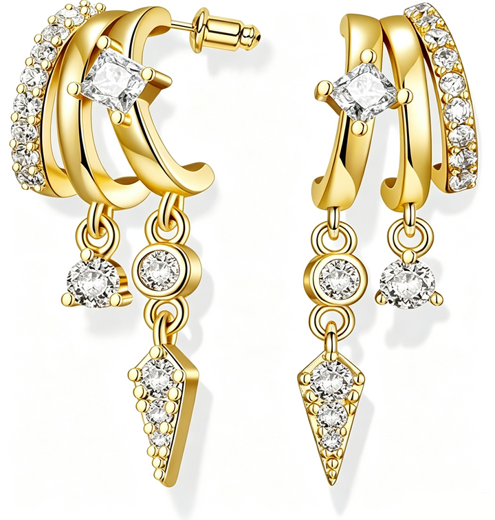 Triple Hoop Long Dangle Drop Earrings Daily Wear