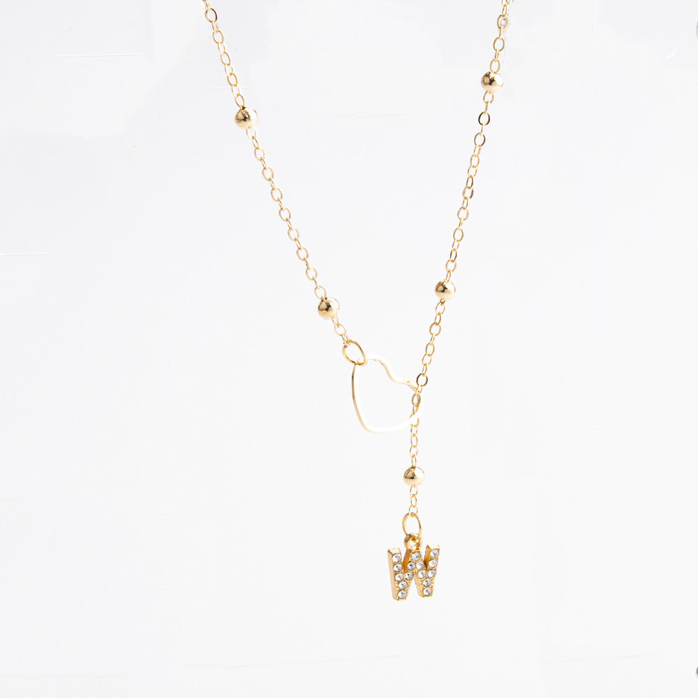 Heart Initial Zircon Lariat Necklace for Women