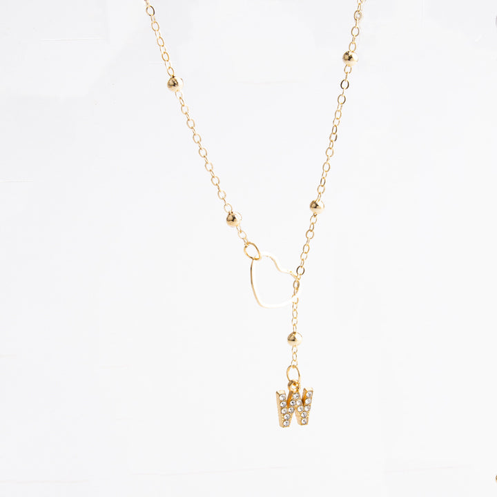 Heart Initial Zircon Lariat Necklace for Women