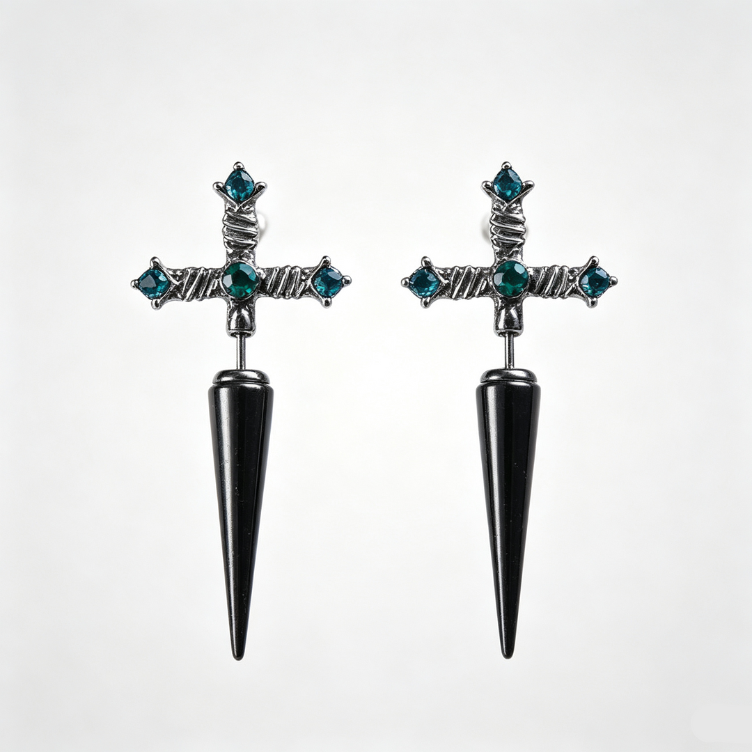 Dagger Cross Zircon Ear Studs