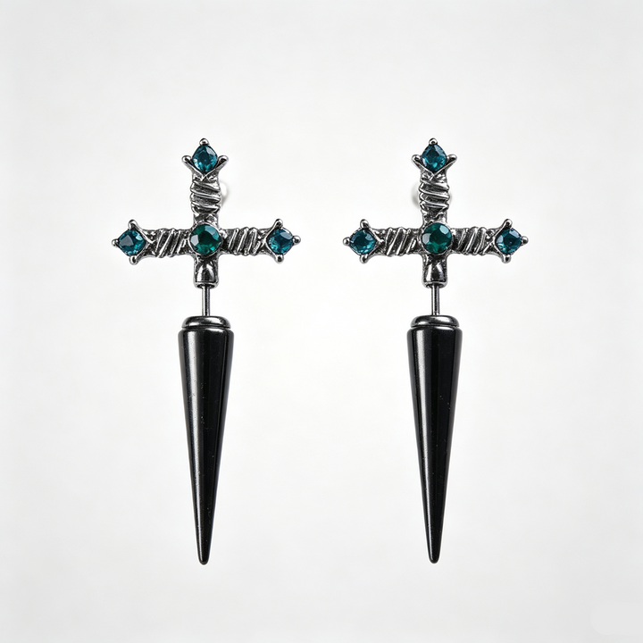Dagger Cross Zircon Ear Studs