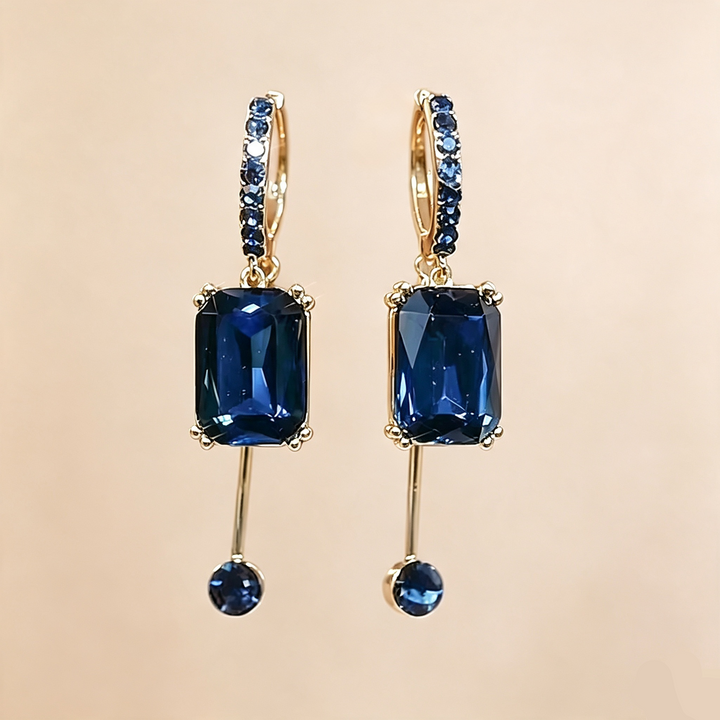 Navy Blue Rectangle Zircon Drop Hoop Earrings