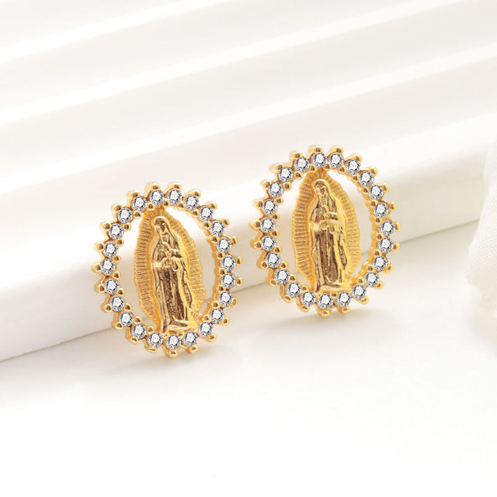 Virgin Mary Rainbow Crystal Stud Earrings