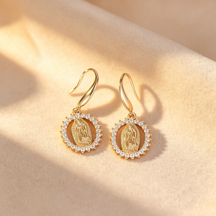 Virgin Mary Zirconia Halo Earrings