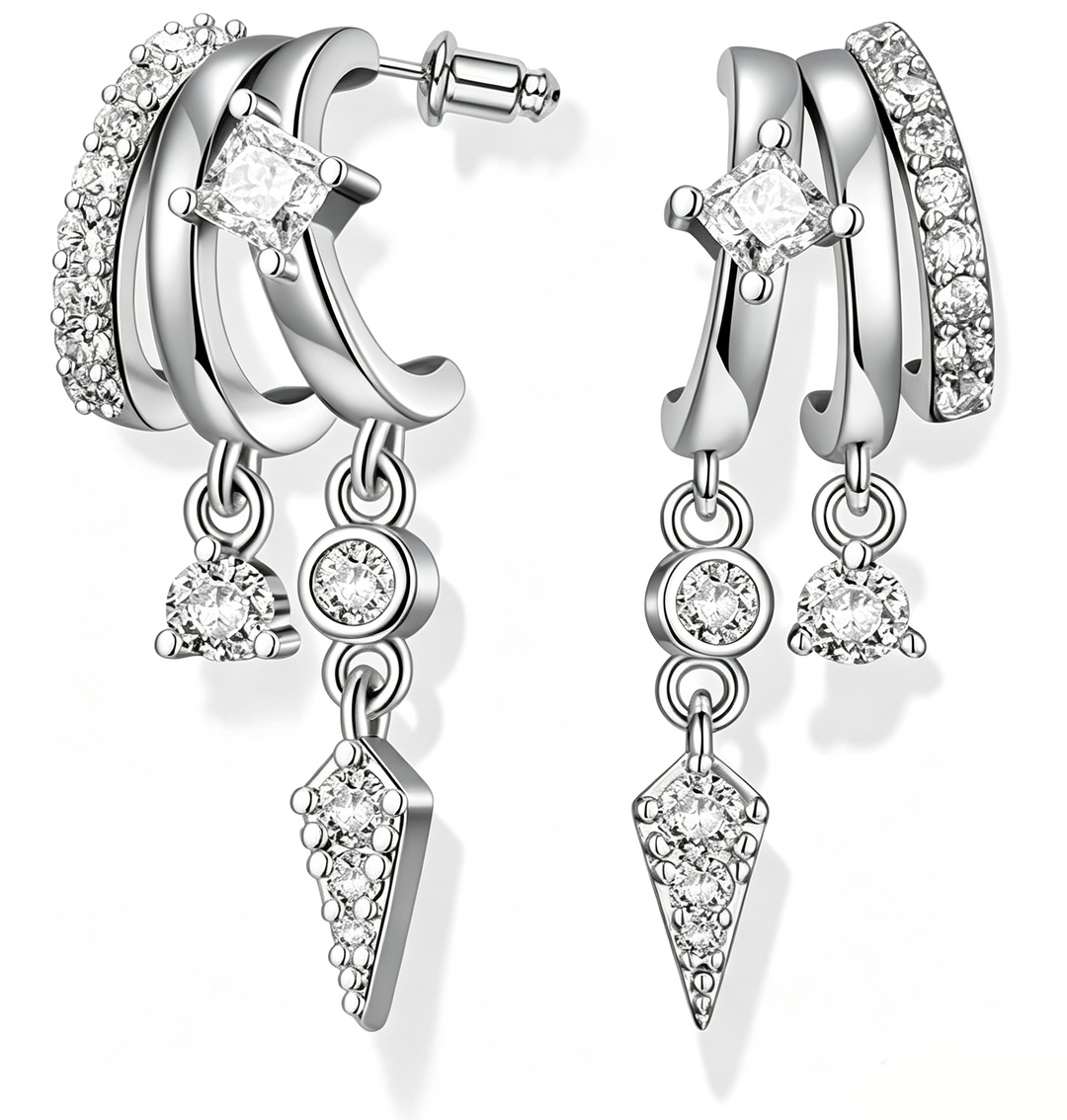 Triple Hoop Long Dangle Drop Earrings Daily Wear