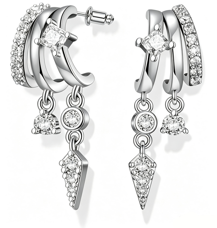 Triple Hoop Long Dangle Drop Earrings Daily Wear
