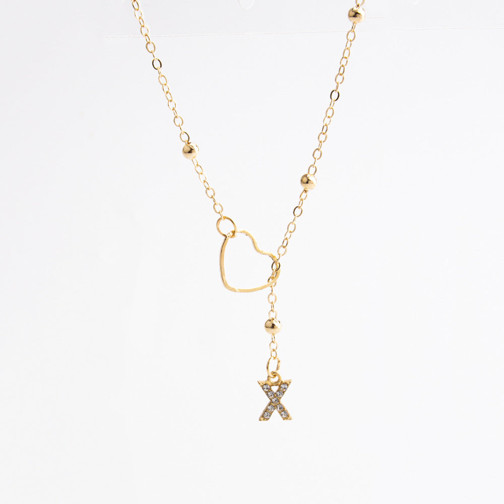 Heart Initial Zircon Lariat Necklace for Women