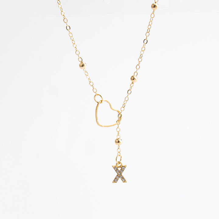 Heart Initial Zircon Lariat Necklace for Women