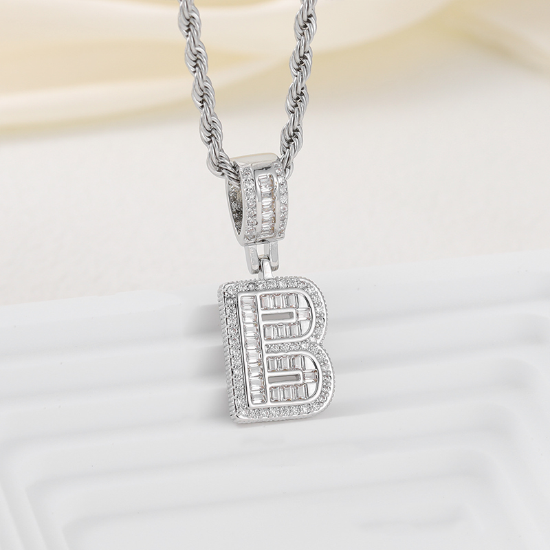 Zircon Letter Pendant Twisted Rope Necklace